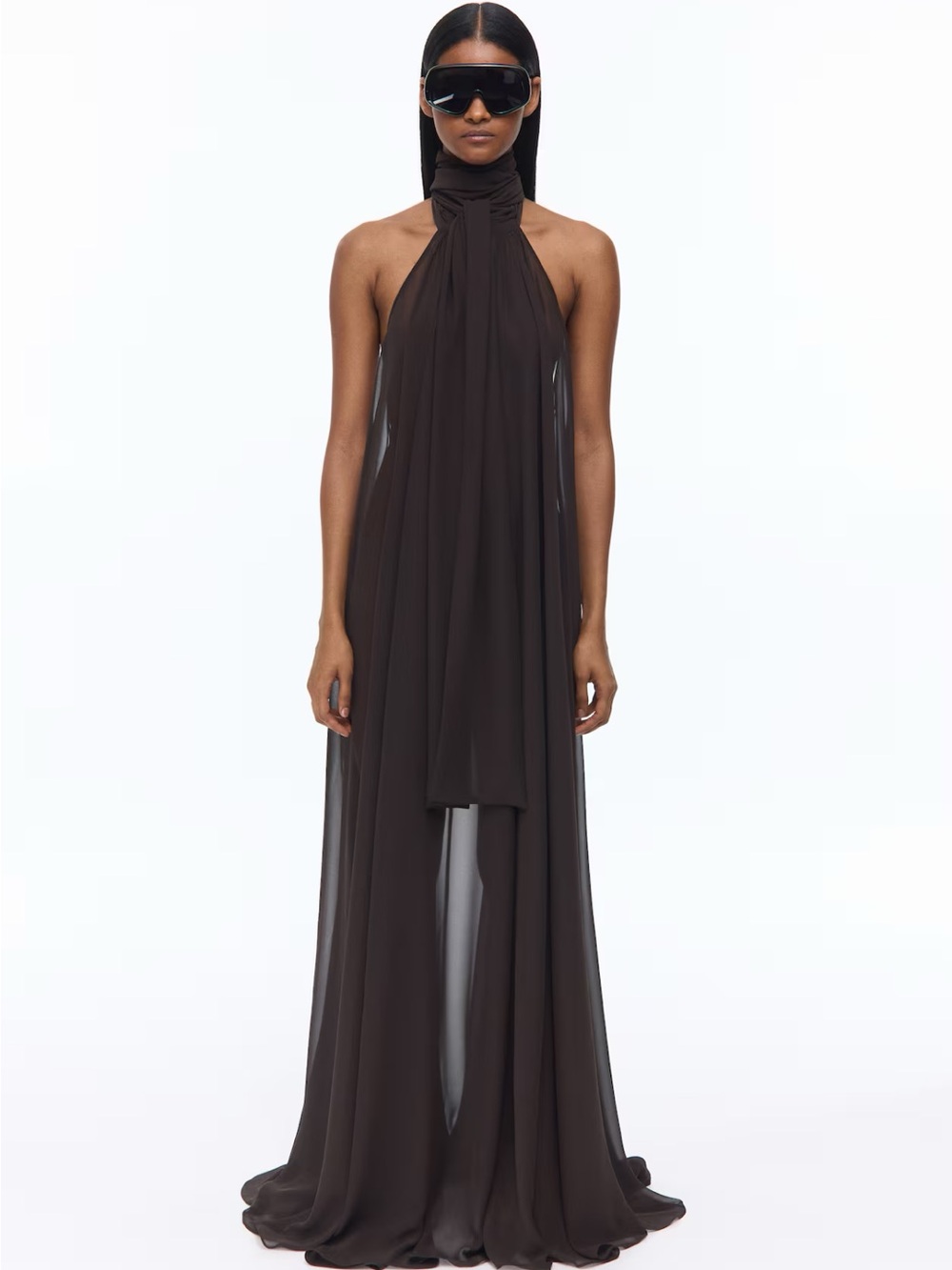 LIVIA NUNES H&M A-LINE CHIFFON HALTERNECK DRESS 🤎 - Picture 2 of 4